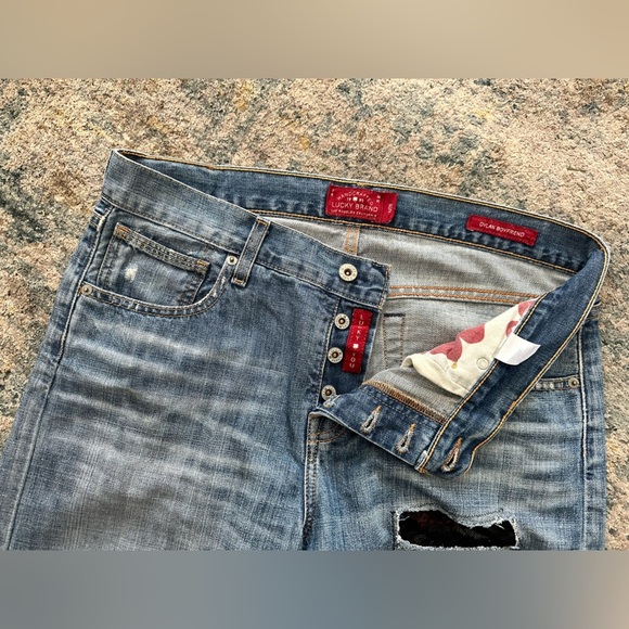 Lucky Brand Handmade Reworked Lace Patch Dylan Boyfriend Jeans Sz 6/28 Womens - Picture 4 of 7